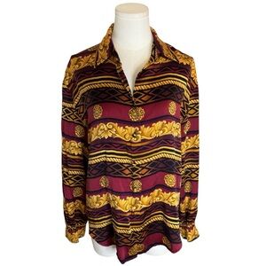 COREY B. New‎ York Silk Button Down Top Shirt Size 6 Wild Barocco Print Work VTG